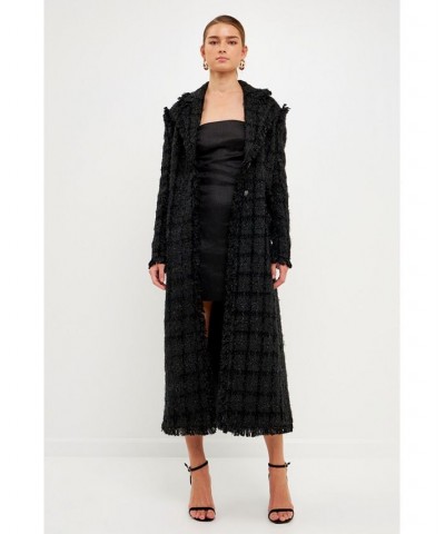 Women's Long Tweed Coat Black $213.50 Coats