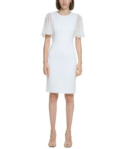 Women's Chiffon-Short-Sleeve Sheath Dress Ivory/Cream $46.08 Dresses