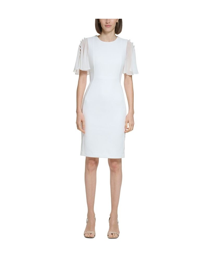 Women's Chiffon-Short-Sleeve Sheath Dress Ivory/Cream $46.08 Dresses