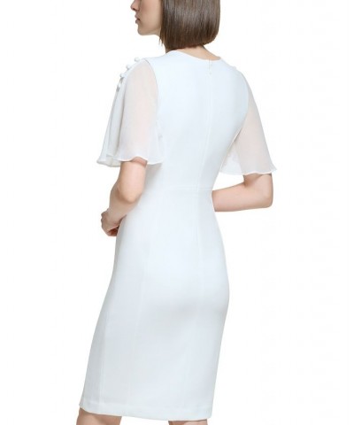 Women's Chiffon-Short-Sleeve Sheath Dress Ivory/Cream $46.08 Dresses