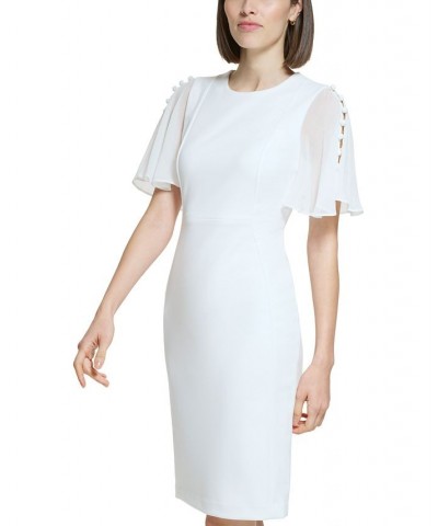 Women's Chiffon-Short-Sleeve Sheath Dress Ivory/Cream $46.08 Dresses