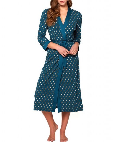 Women's Malachite Ultra Soft Midi Print Robe Teal $41.73 Lingerie