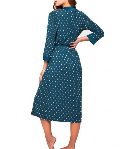 Women's Malachite Ultra Soft Midi Print Robe Teal $41.73 Lingerie