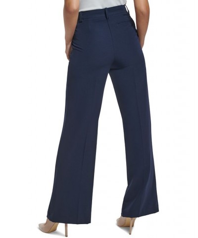Women's Sailor-Button Wide-Leg Pants Blue $40.33 Pants