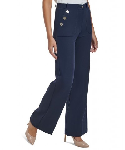 Women's Sailor-Button Wide-Leg Pants Blue $40.33 Pants