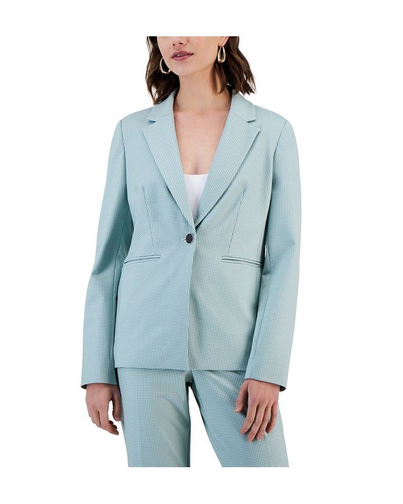 Women's Gingham One-Button Blazer Blue $49.40 Jackets