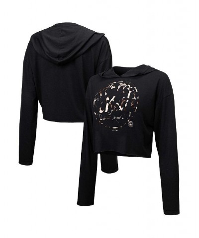 Women's Threads Black New York Mets Leopard Cropped Hoodie Black $31.50 Sweatshirts