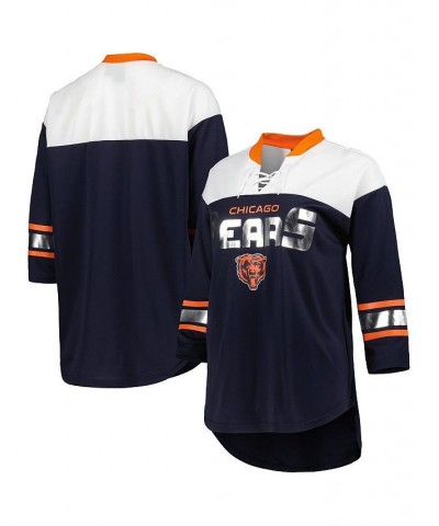 Women's Navy White Chicago Bears Double Team 3 4-Sleeve Lace-Up T-shirt Navy, White $28.80 Tops