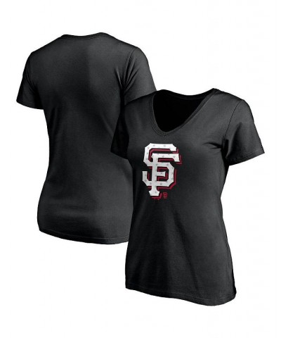 Women's Branded Black San Francisco Giants Red White and Team V-Neck T-shirt Black $20.79 Tops