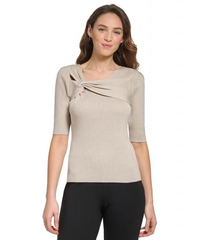 Women's Cutout Twist-Detail Sweater-Knit Top Tan/Beige $50.14 Sweaters