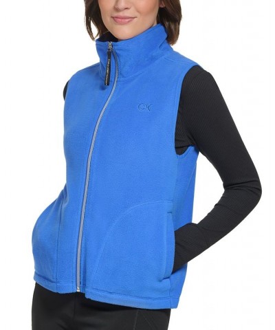 Calvin Klein Women's Performance Mock-Neck Zip-Front Vest Blue $15.29 Tops