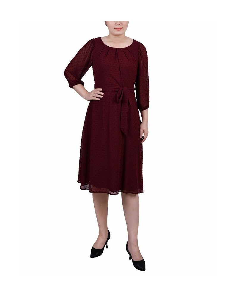Women's 3/4 Sleeve Clip Dot Dress Red $16.77 Dresses
