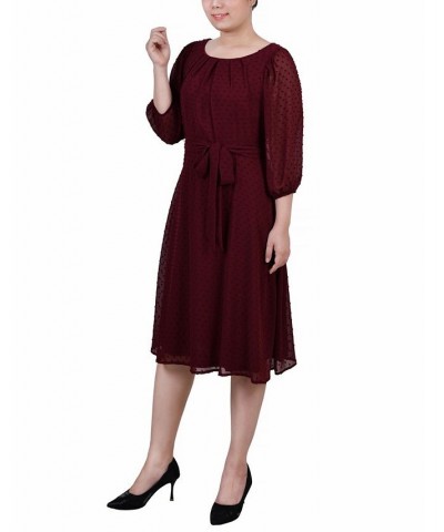 Women's 3/4 Sleeve Clip Dot Dress Red $16.77 Dresses