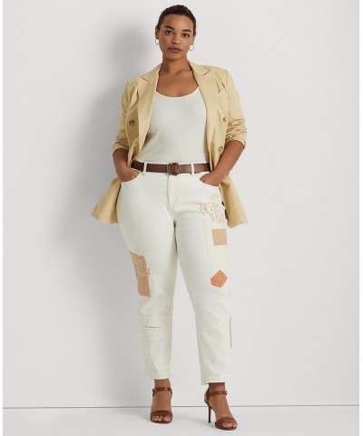 Plus Size Beaded Patchwork Jeans Cream Wash $92.25 Jeans