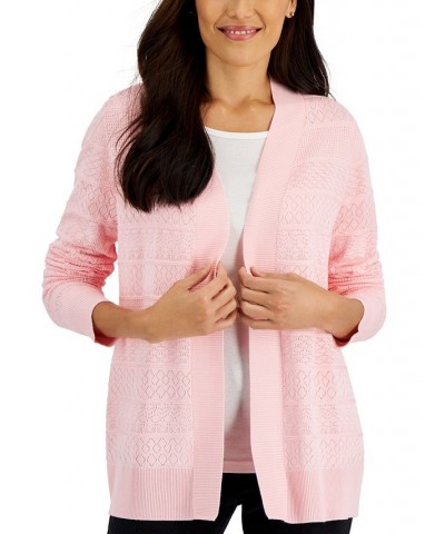 Women's Pointelle Stitch Cardigan Pink $15.79 Sweaters