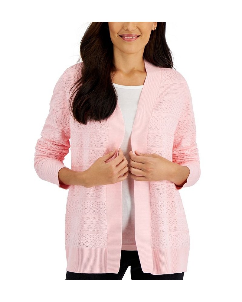Women's Pointelle Stitch Cardigan Pink $15.79 Sweaters