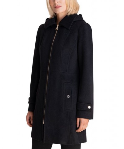Women's Petite Hooded Notched-Collar Coat Black $77.40 Coats