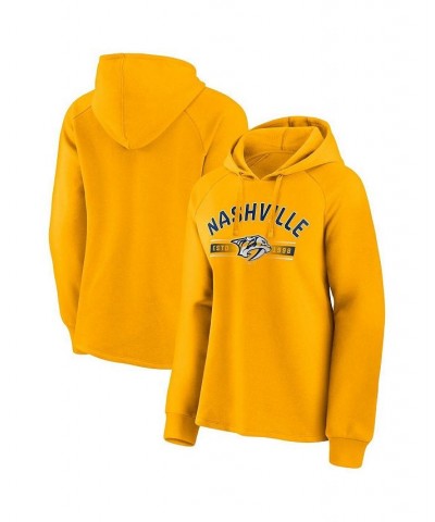 Women's Branded Gold Nashville Predators Perfect Play Raglan Pullover Hoodie Gold $36.75 Sweatshirts