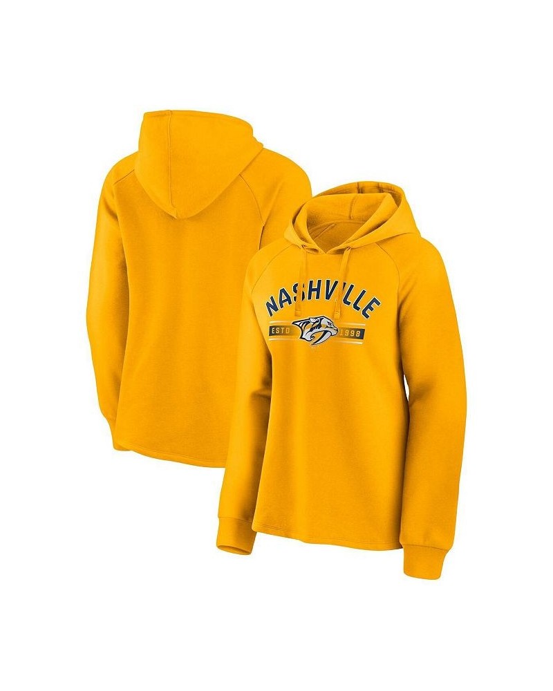 Women's Branded Gold Nashville Predators Perfect Play Raglan Pullover Hoodie Gold $36.75 Sweatshirts