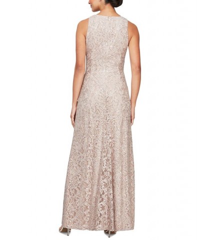 Sequin Lace Cascading Ruffle Gown Tan/Beige $77.86 Dresses