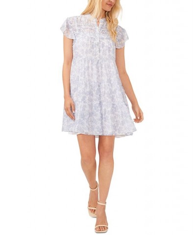 Women's Printed Flutter-Sleeve Button-Front Dress Ultra White $63.21 Dresses