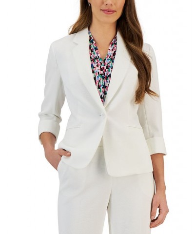 Women's 3/4-Sleeve Textured Button-Front Blazer Lily White $54.18 Jackets