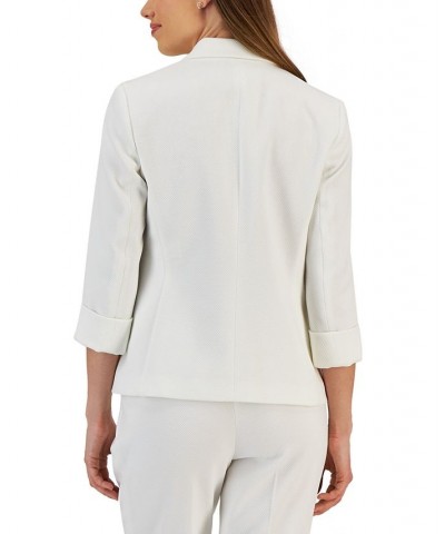 Women's 3/4-Sleeve Textured Button-Front Blazer Lily White $54.18 Jackets