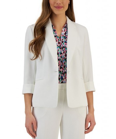 Women's 3/4-Sleeve Textured Button-Front Blazer Lily White $54.18 Jackets