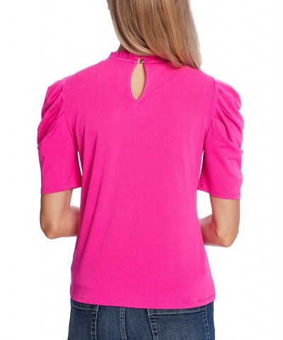 Women's Puff-Sleeve Ruffled-Neck Top Pink $17.38 Tops