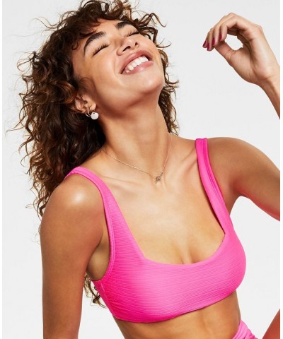 Juniors' Mint Spark Variegated Ribbed Bralette Bikini Top Pink $16.80 Swimsuits