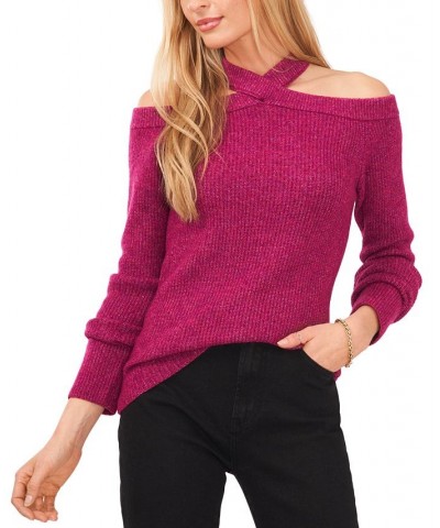 Women's Long Sleeve Cold-Shoulder Sweater Frenzy Fuchsia $18.38 Sweaters