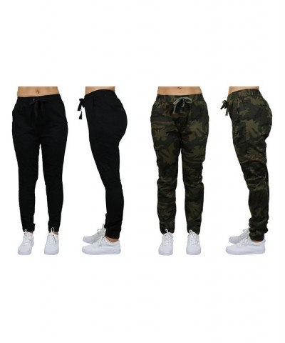 Women's Basic Stretch Twill Joggers Pack of 2 Black-Dark Grey $28.08 Pants