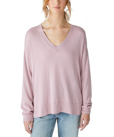 Women's Cloud-Soft V-Neck Long-Sleeve Sweater Purple $29.85 Sweaters