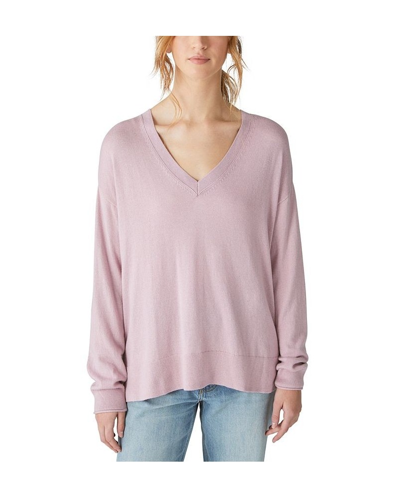 Women's Cloud-Soft V-Neck Long-Sleeve Sweater Purple $29.85 Sweaters