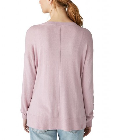 Women's Cloud-Soft V-Neck Long-Sleeve Sweater Purple $29.85 Sweaters