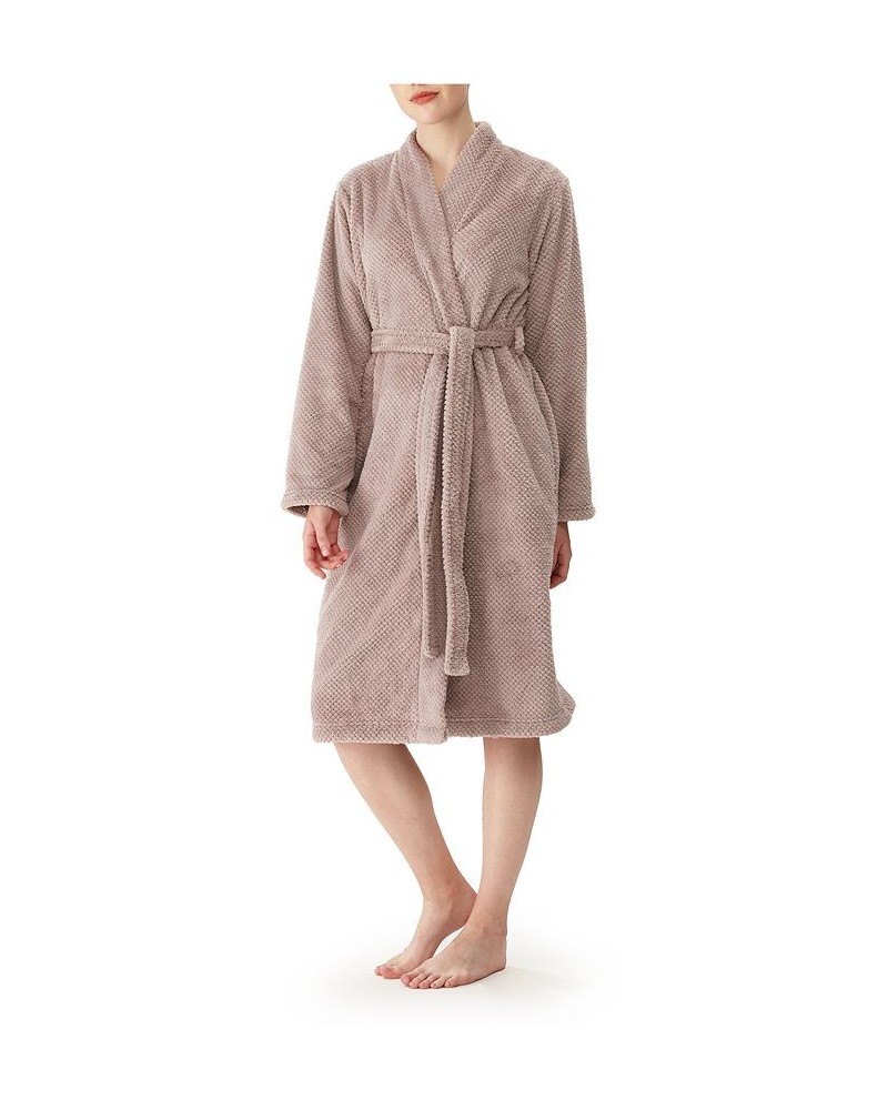 Women's Primalush Honeycomb Dobby Textured Belted Robe Putty Gray $36.72 Sleepwear