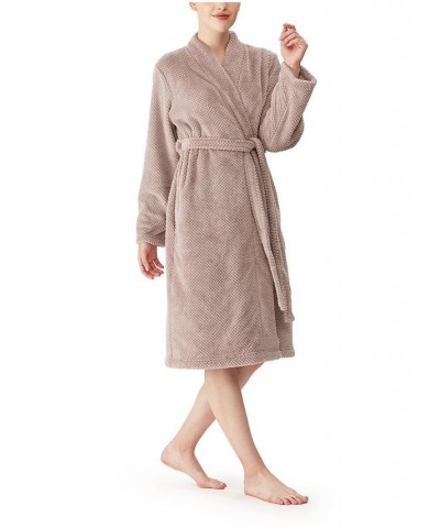Women's Primalush Honeycomb Dobby Textured Belted Robe Putty Gray $36.72 Sleepwear
