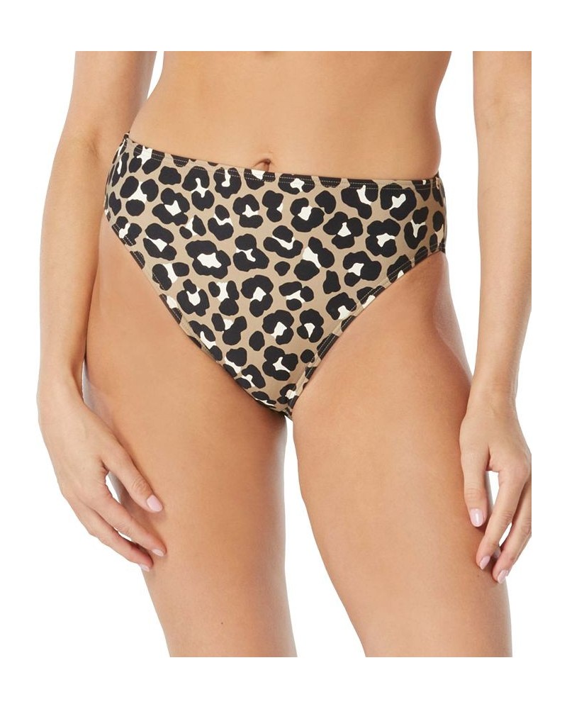 Women's Leopard-Print High-Waisted Bikini Bottoms Black $34.30 Swimsuits