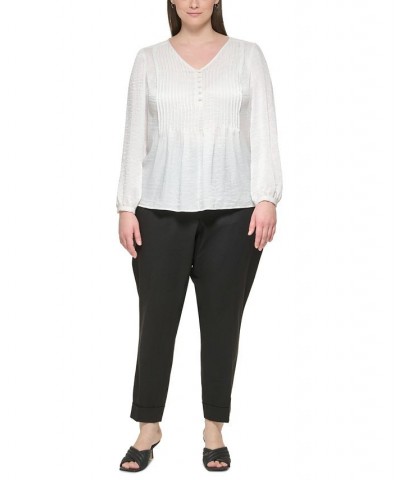 Plus Size V-Neck Pintuck-Front Blouse Cream $47.52 Tops