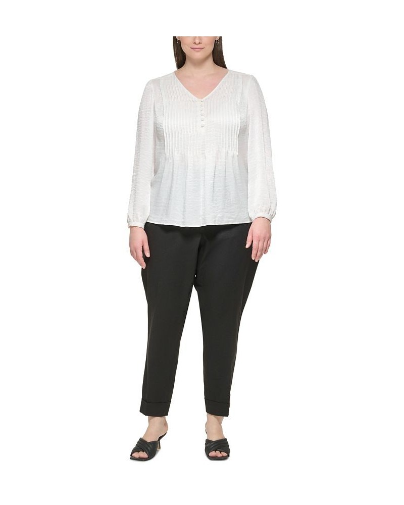 Plus Size V-Neck Pintuck-Front Blouse Cream $47.52 Tops