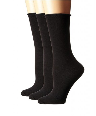 Women's Roll Top Comfort Crew Socks 3 Pair Black $17.11 Socks
