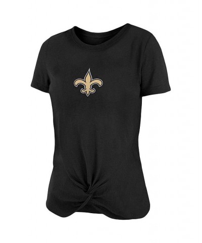 Women's Black New Orleans Saints Slub T-shirt with Front Twist Knot Black $20.89 Tops