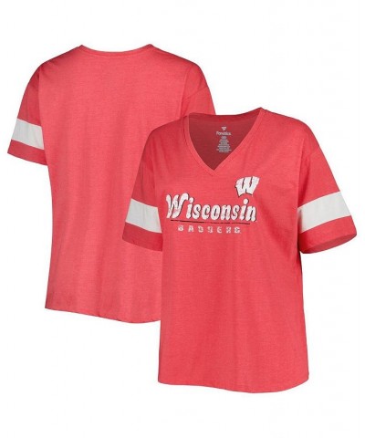 Women's Heather Red Wisconsin Badgers Plus Size Give it All V-Neck T-shirt Heather Red $32.99 Tops