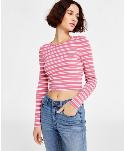 Women's Back-Cutout Striped Ribbed Top Red $21.07 Tops