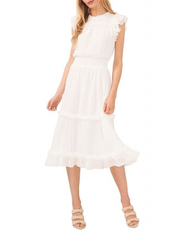 Women's Ruffled Flutter Sleeve Swiss Dot Midi Dress Bright Rose $51.43 Dresses