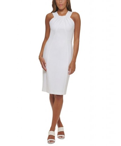 Women's Sleeveless Halter Sheath Dress Ivory/Cream $30.80 Dresses