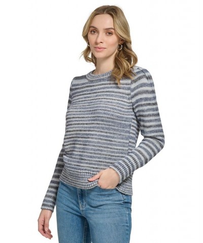 Women's Striped Puff-Shoulder Sweater Twilight Combo $28.61 Sweaters