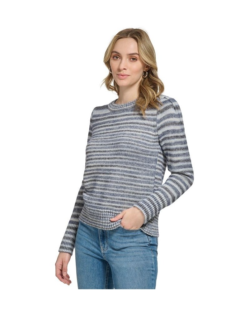 Women's Striped Puff-Shoulder Sweater Twilight Combo $28.61 Sweaters