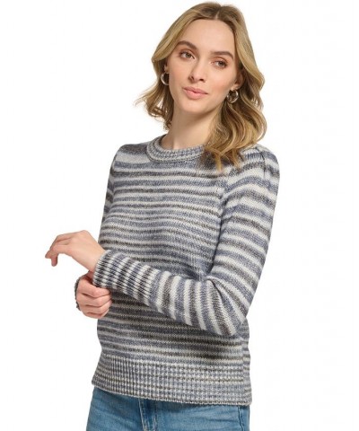 Women's Striped Puff-Shoulder Sweater Twilight Combo $28.61 Sweaters