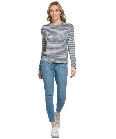 Women's Striped Puff-Shoulder Sweater Twilight Combo $28.61 Sweaters